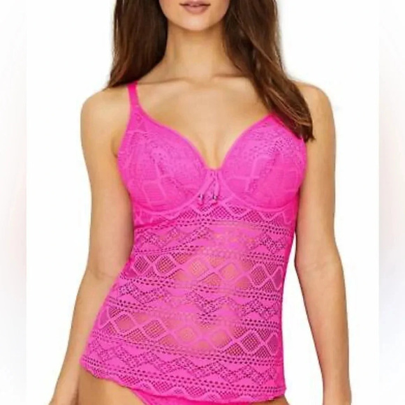 Freya Sundance Orchid Hot Pink V-Neck Tankini Swim Top Women’s Size 39F - Picture 1 of 6